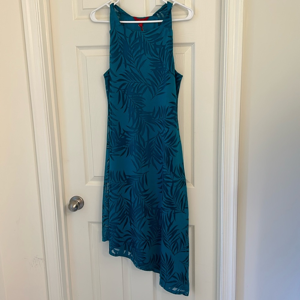 Jennifer Lopez asymmetrical teal dress